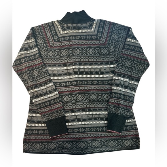 Eddie Bauer Women’s Fair Isle Zip Cardigan Size L Gray Winter Nordic Layers Ski - Picture 4 of 11